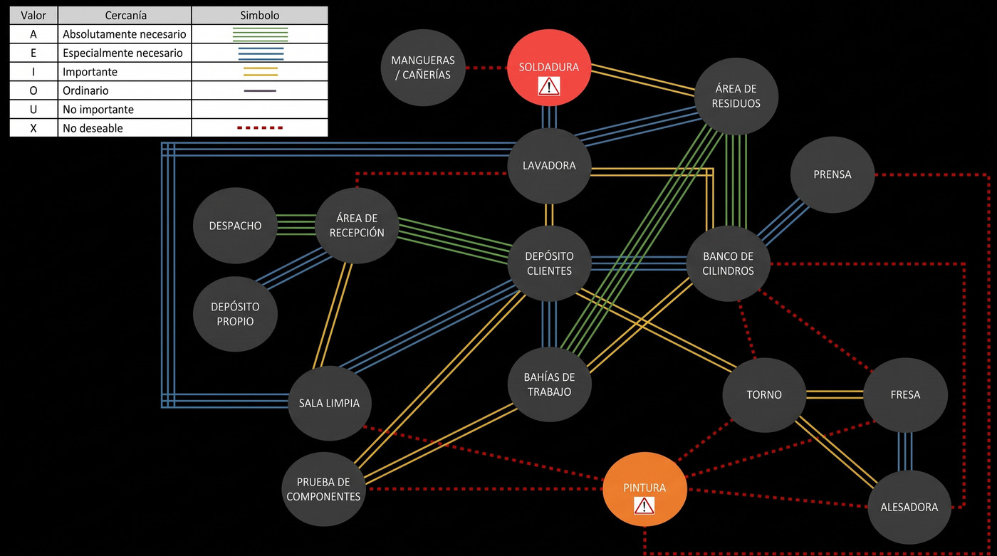 Diagrama de relaciones entre áreas de la planta según su necesidad de cercanía